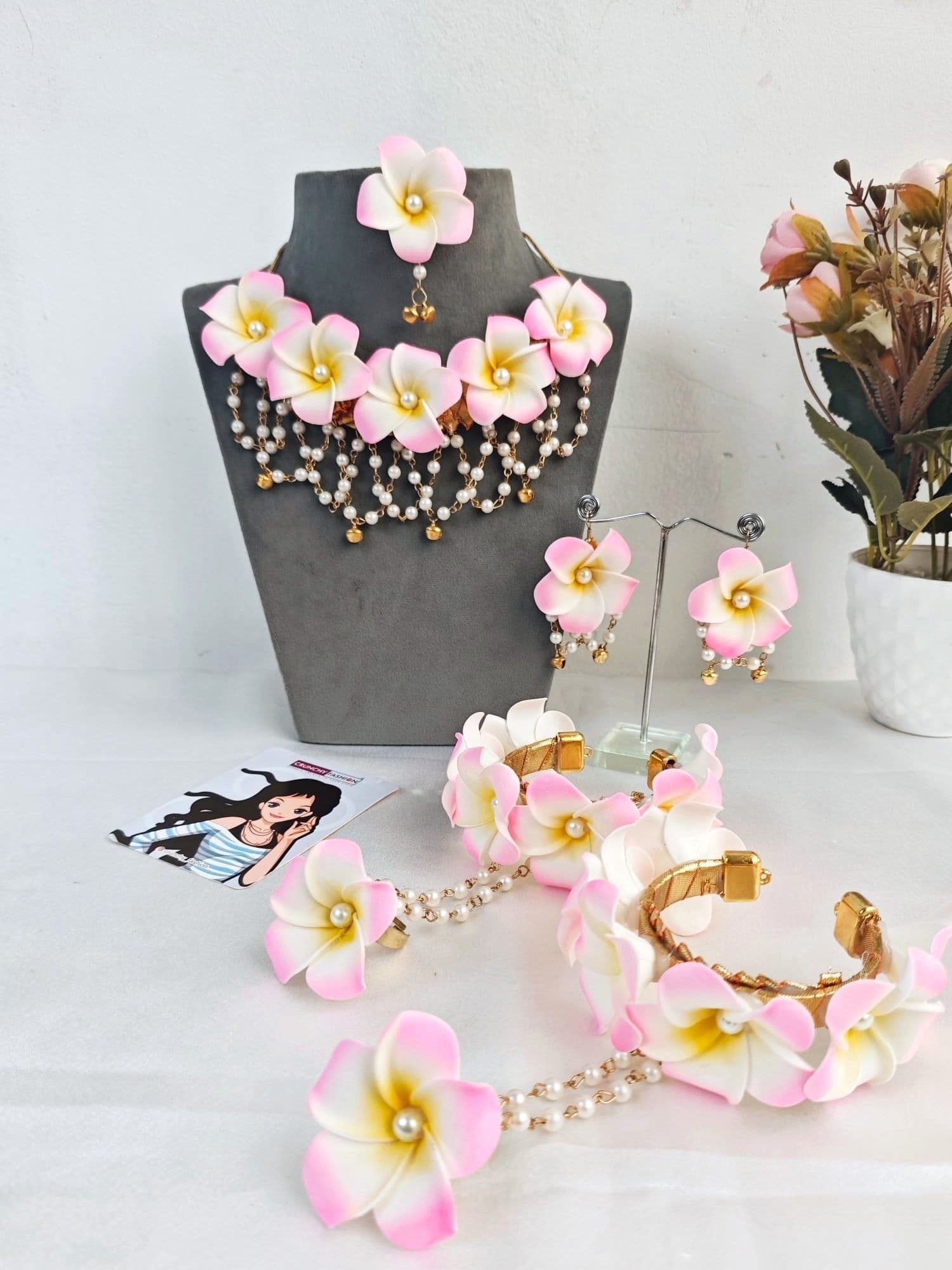 Bespoke Bloom: Hot & Baby Pink, Beaded Wedding & Carnival Jewelry Set
